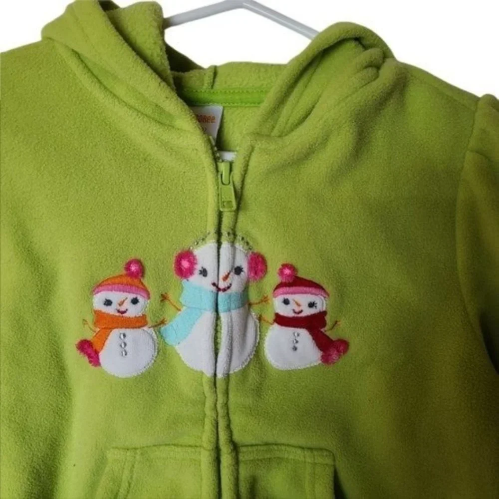 Gymboree Snowman Microfleece Hoodie Cozy Cutie Girls Size S Small 5 6 Years Gree
